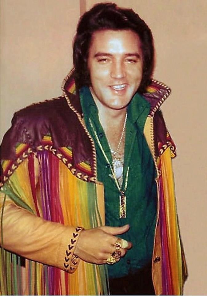 1970s Elvis Candid Smiling Wearing Leather Jacket Purple